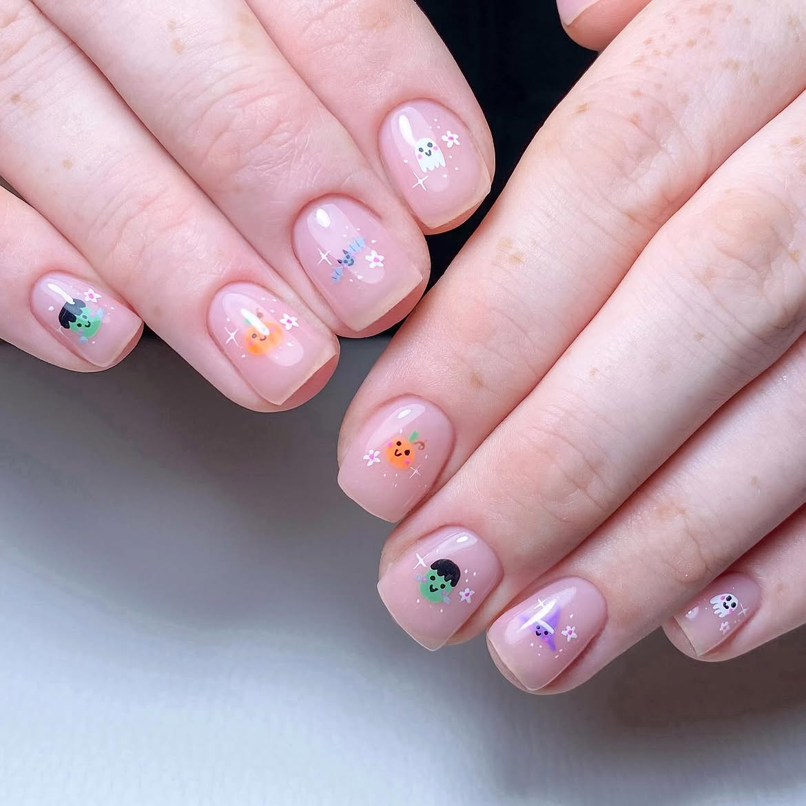 Cute Halloween Character Short Square Nails