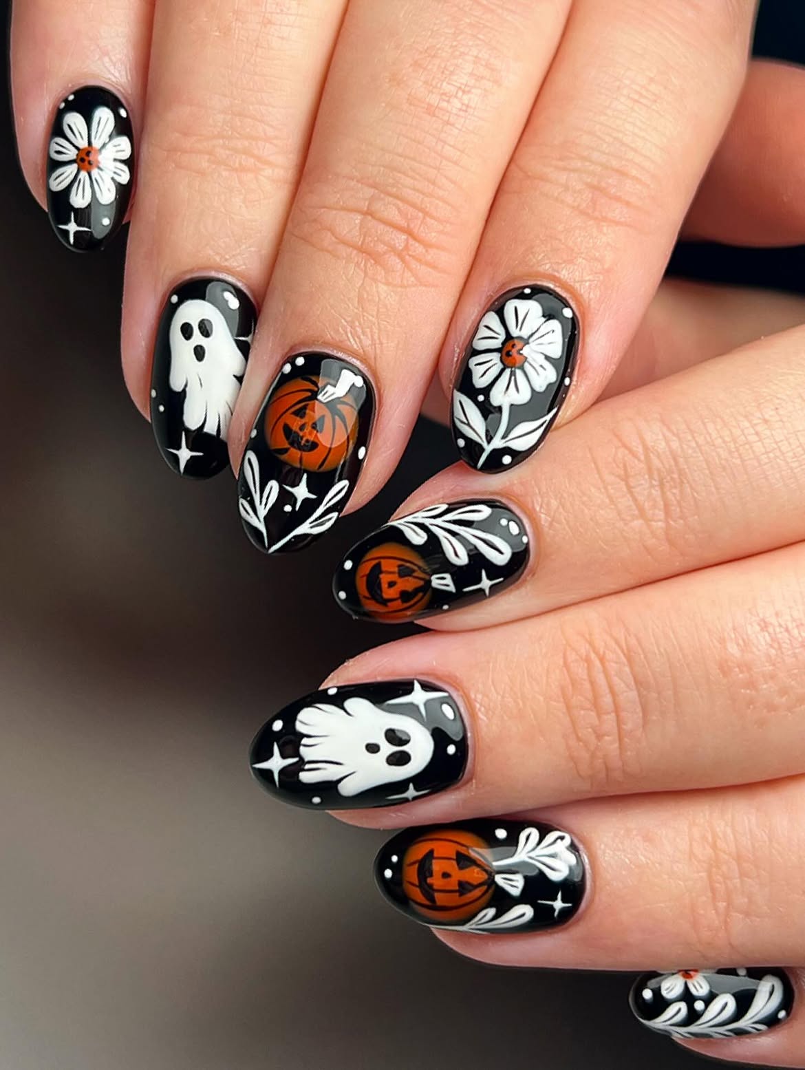 Cute Halloween Ghost and Pumpkin Nail Art