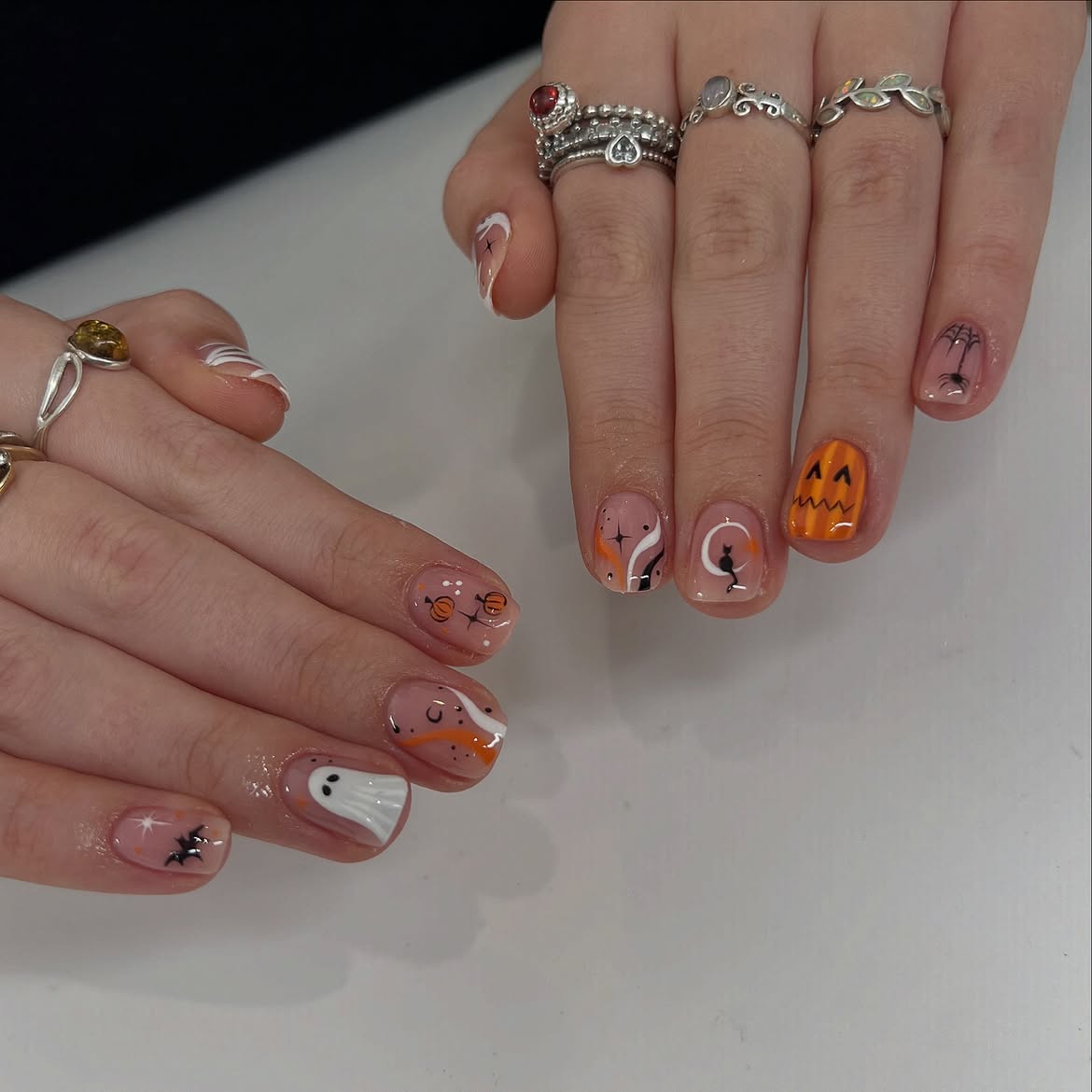 Cute Halloween Ghost and Pumpkin Short Nails