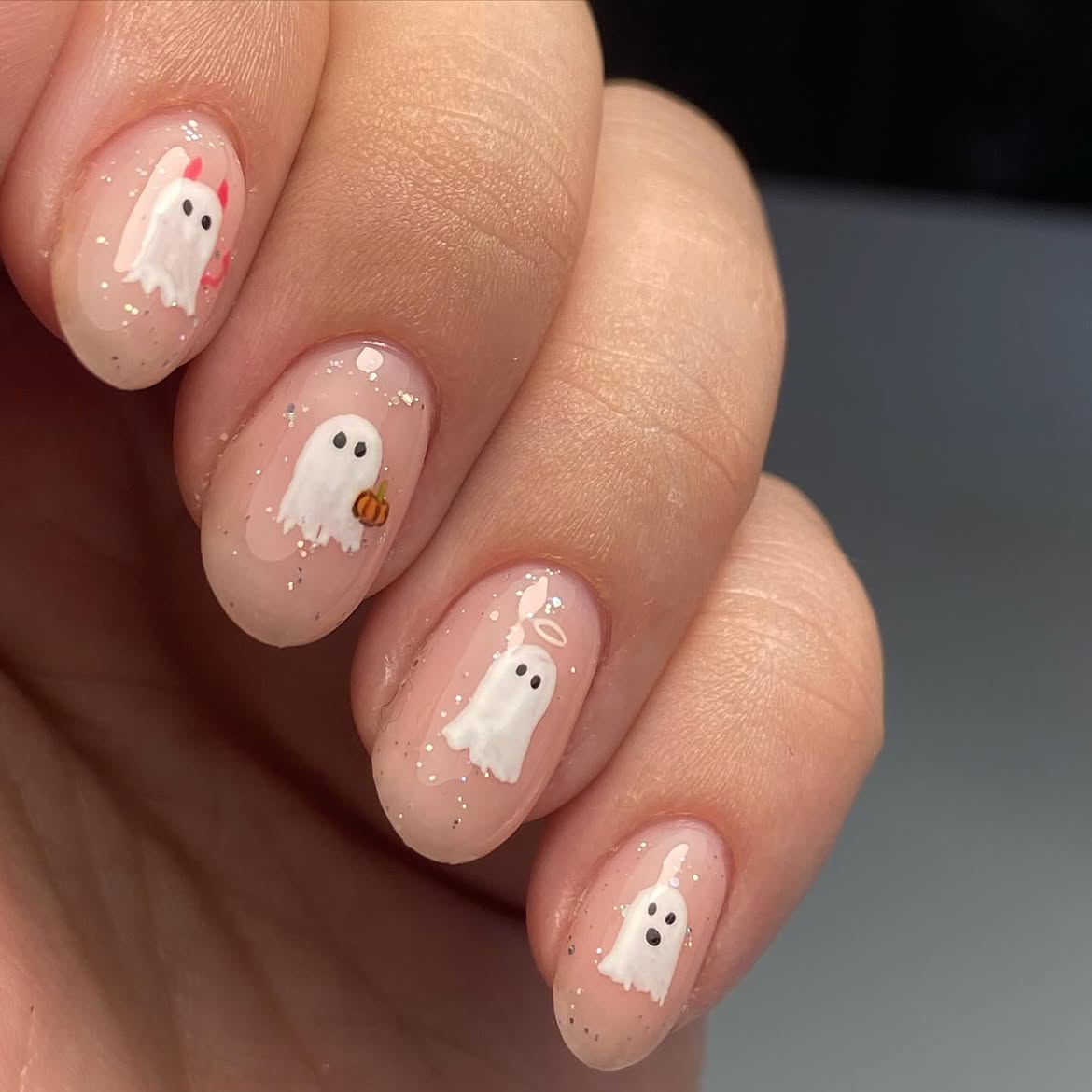 Cute Halloween Ghost Oval Nails