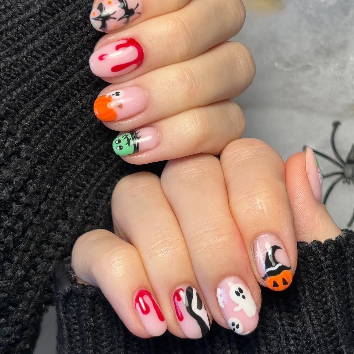 Cute Halloween Ghost & Pumpkin Short Nails