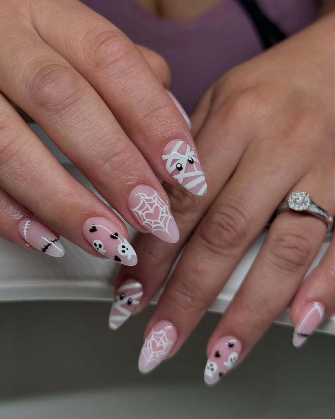 Cute Halloween Mummy Ghost Spiderweb Nails