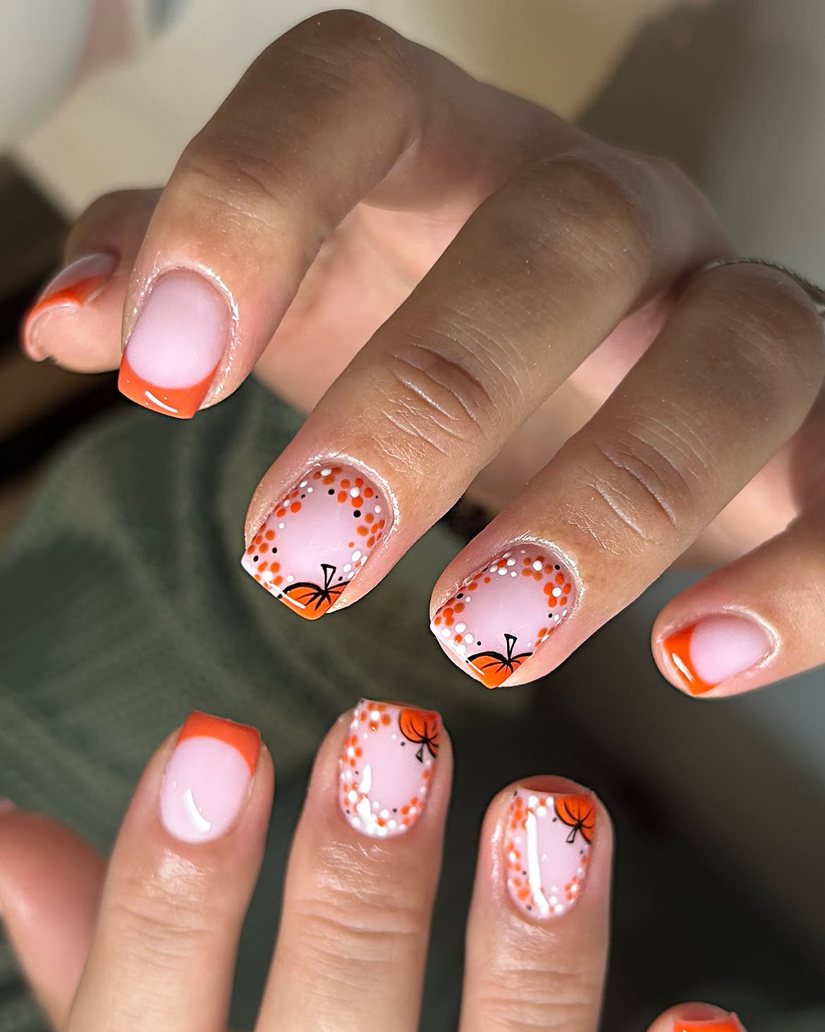 Cute Halloween Pumpkin French Tips