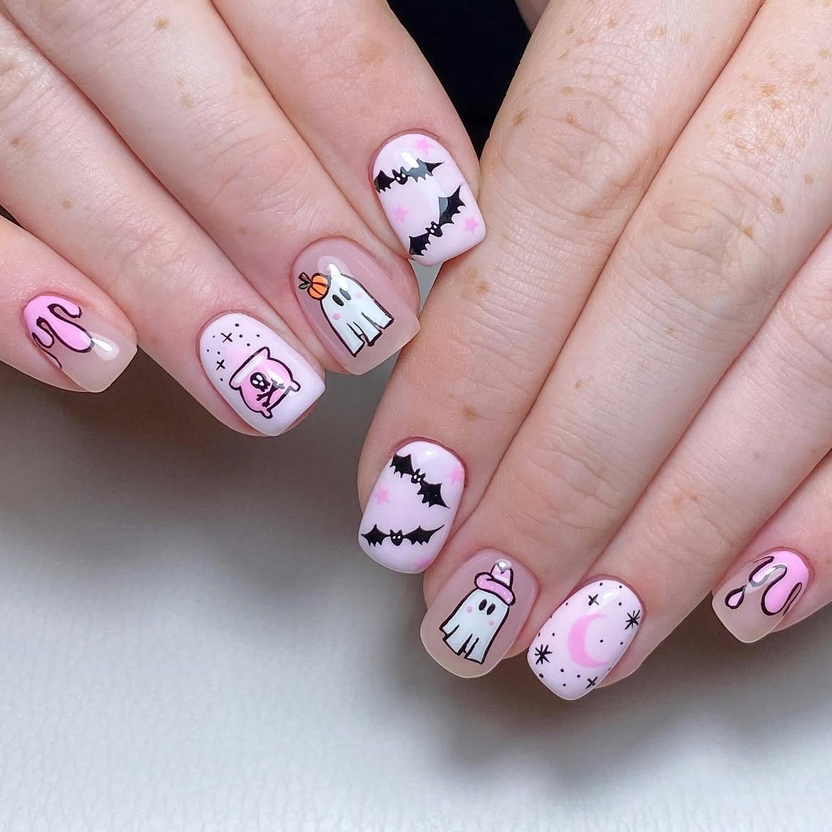 Cute Pastel Halloween Ghost Nail Art