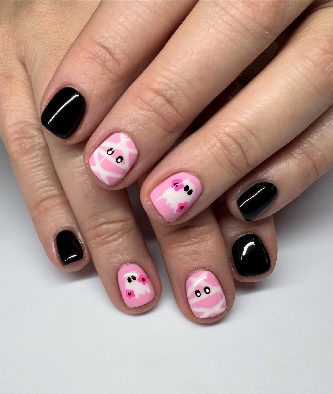 Cute Pink Ghost Halloween Nail Art