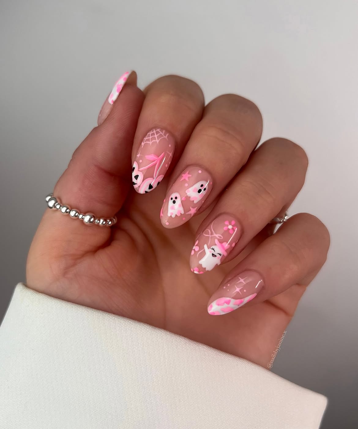 Cute Pink Halloween Ghost Nail Art