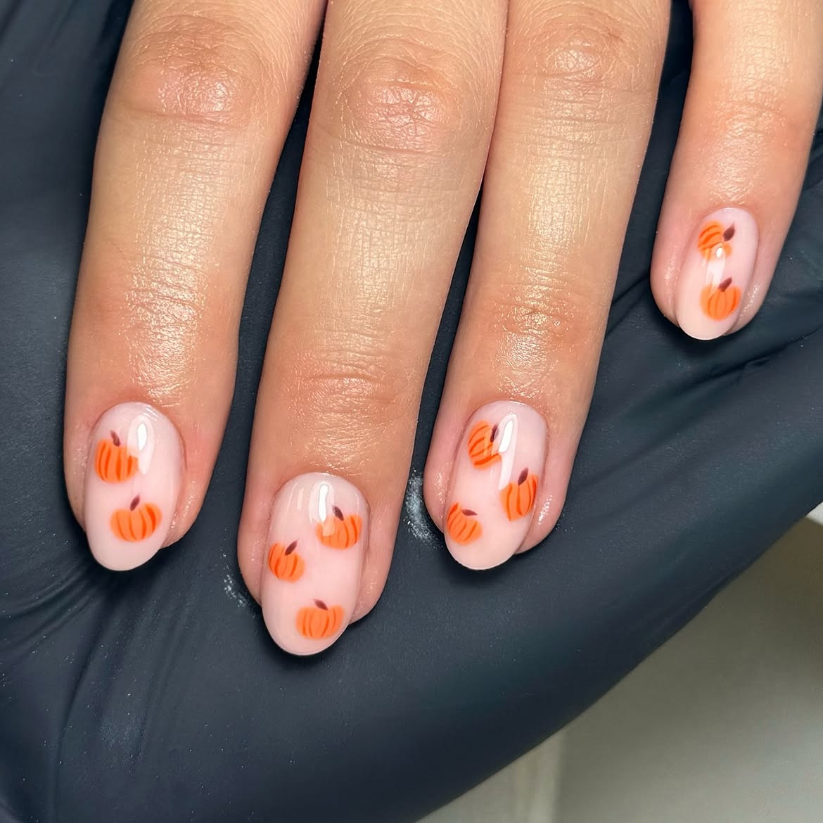 Cute Pumpkin Patch Milky Oval Nails