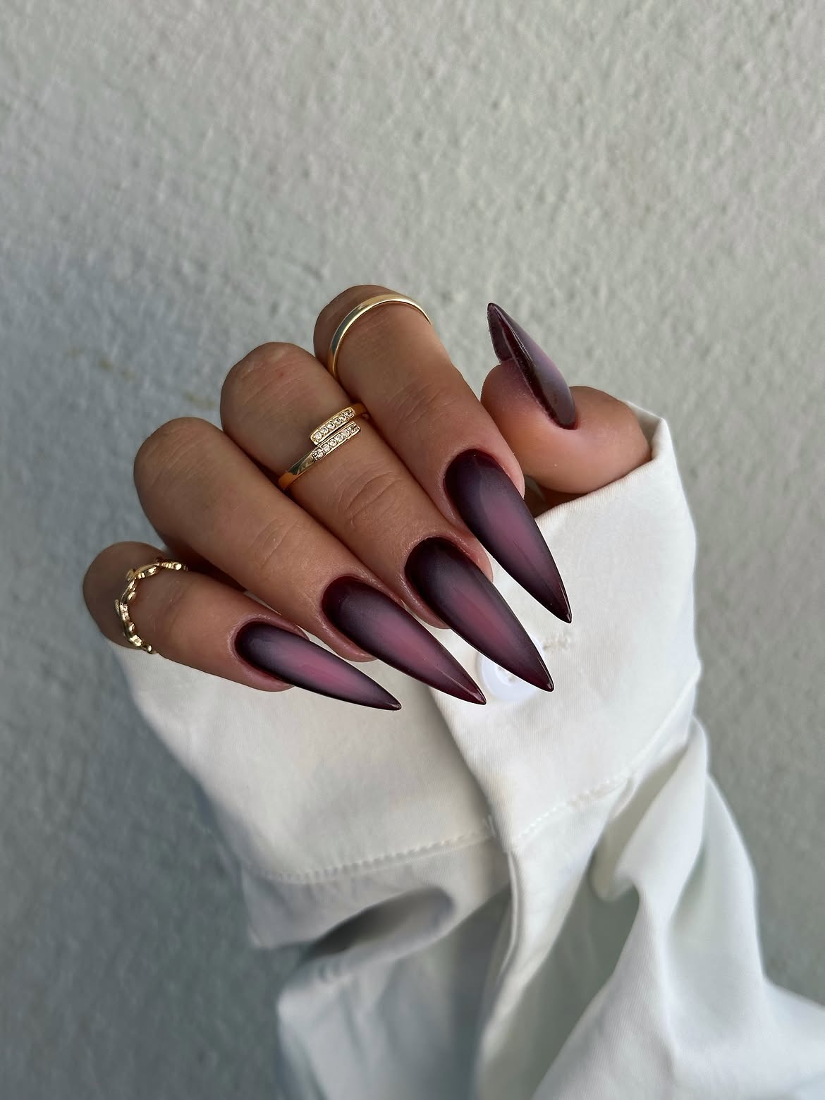 Dark Berry Ombre Matte Stiletto Nails