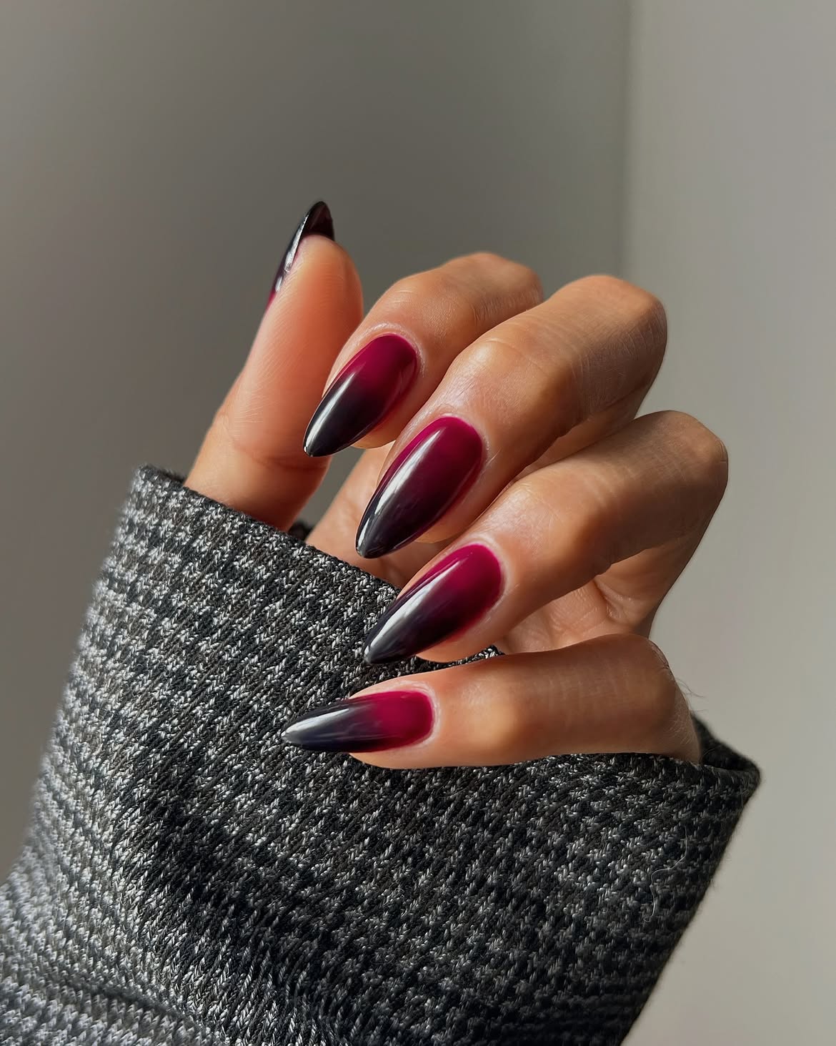 Dark Berry To Black Ombre Stiletto Nails