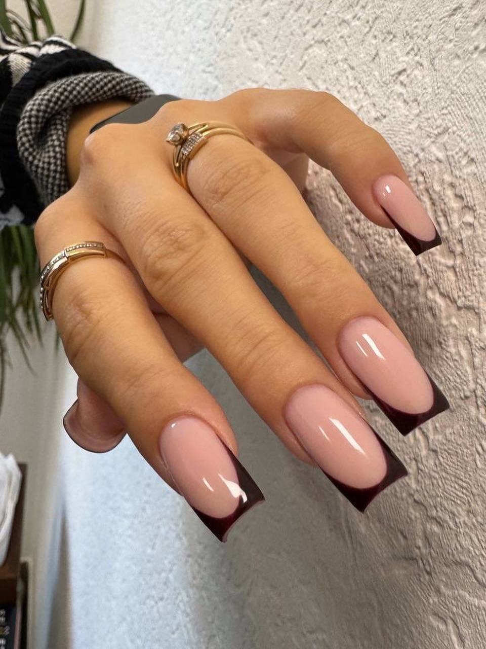Dark Cherry French Tip Square Nails