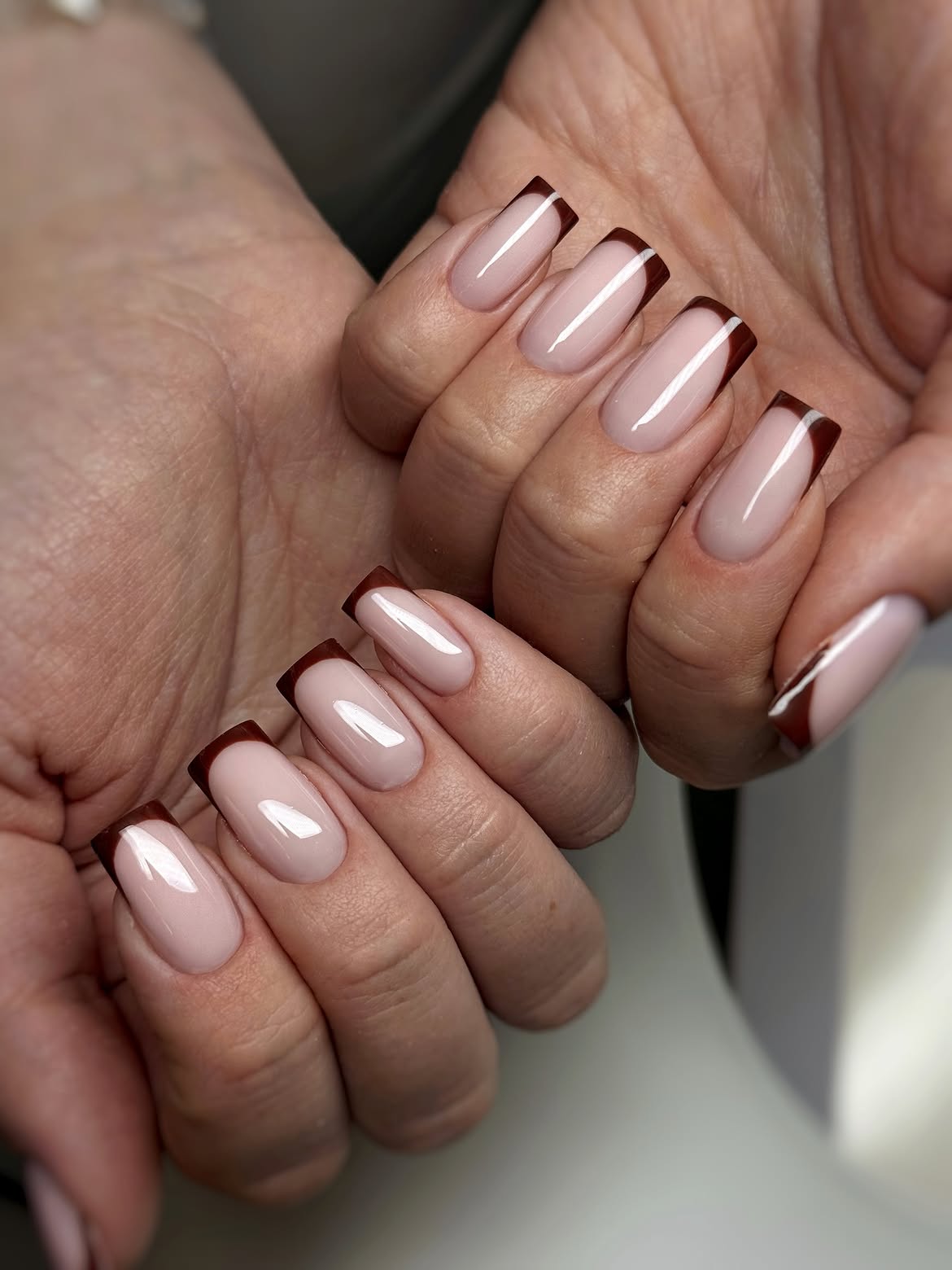 Dark Chocolate French Tip Square Nails