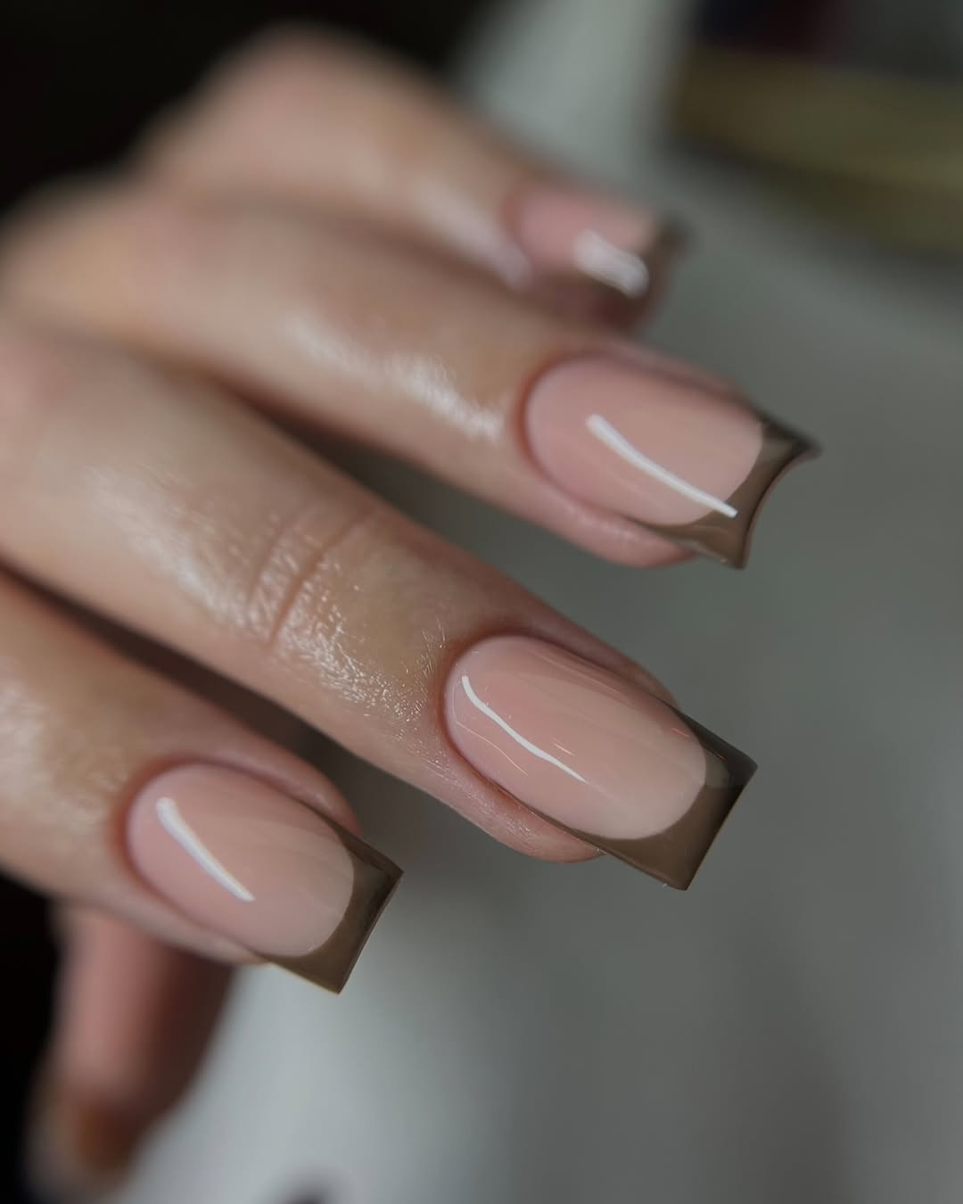 Dark Chocolate Outline French Tip Nails