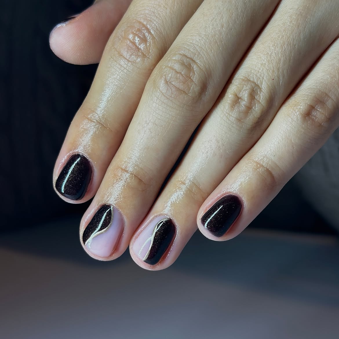 Dark Glitter Swirls with Nude Base