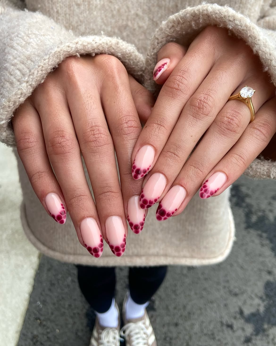 Deep Berry French Tip with Bubble Detail