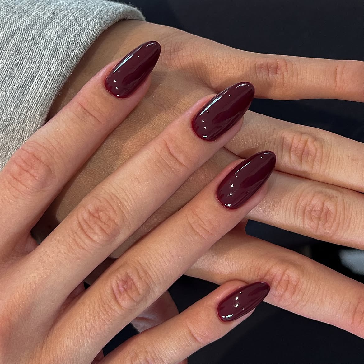 Deep Berry Glossy Almond Nails