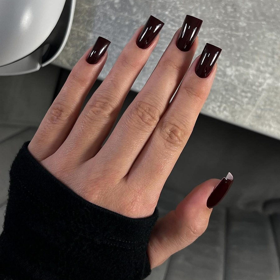 Deep Burgundy Glossy Coffin Nails