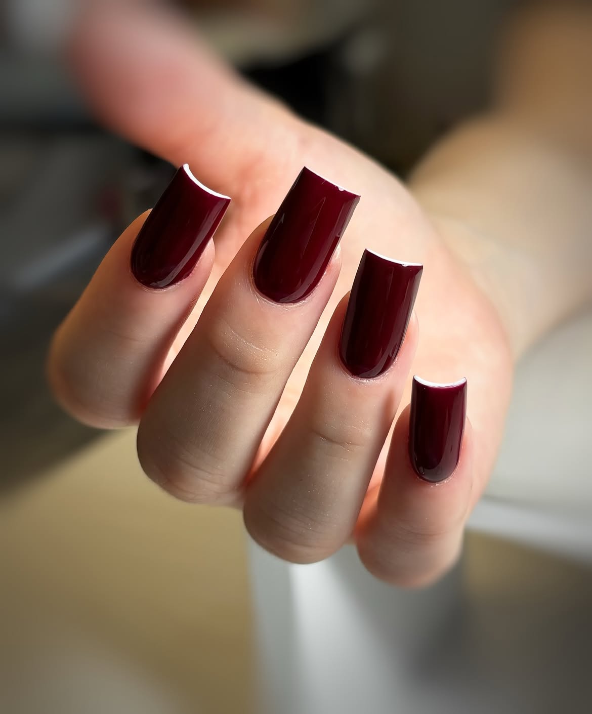 Deep Burgundy Glossy Square French Tips