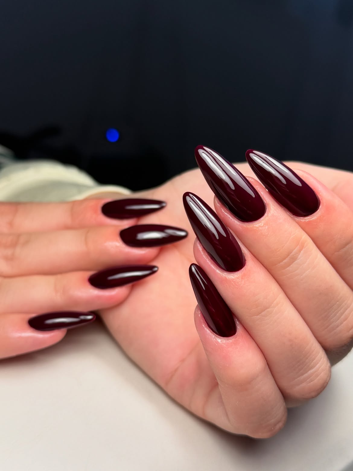Deep Burgundy Glossy Stiletto Nails