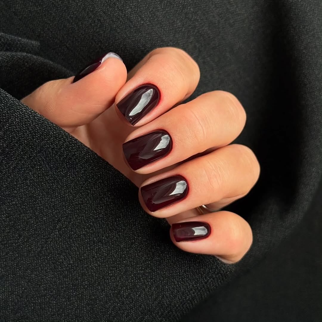 Deep Burgundy High Gloss Squoval Nails
