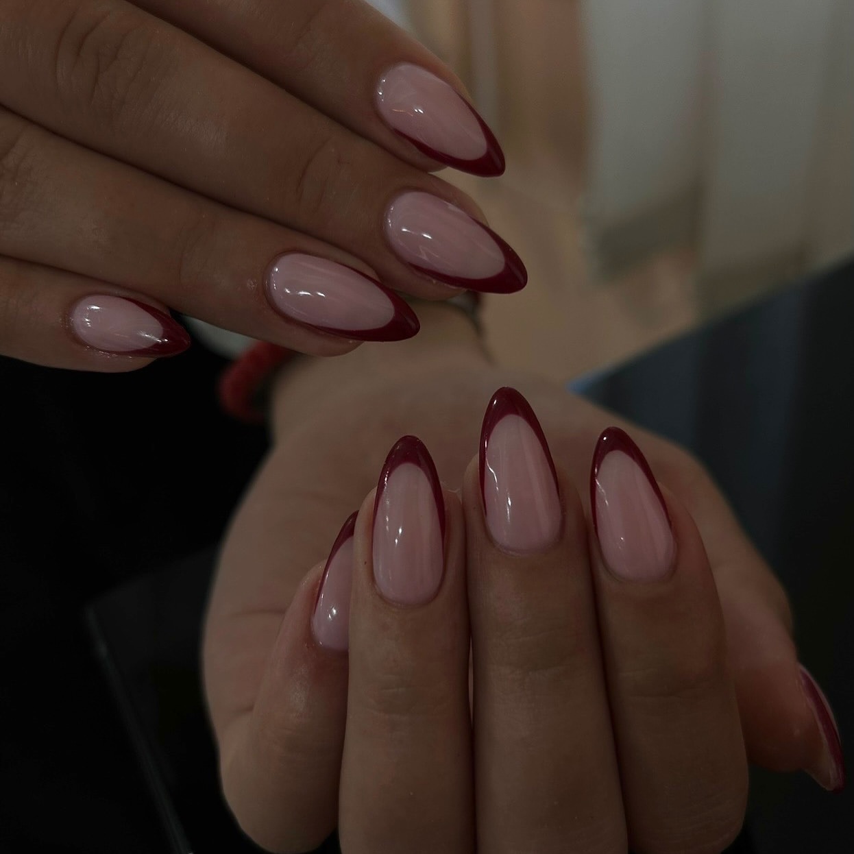 Deep Burgundy Outline French Tips