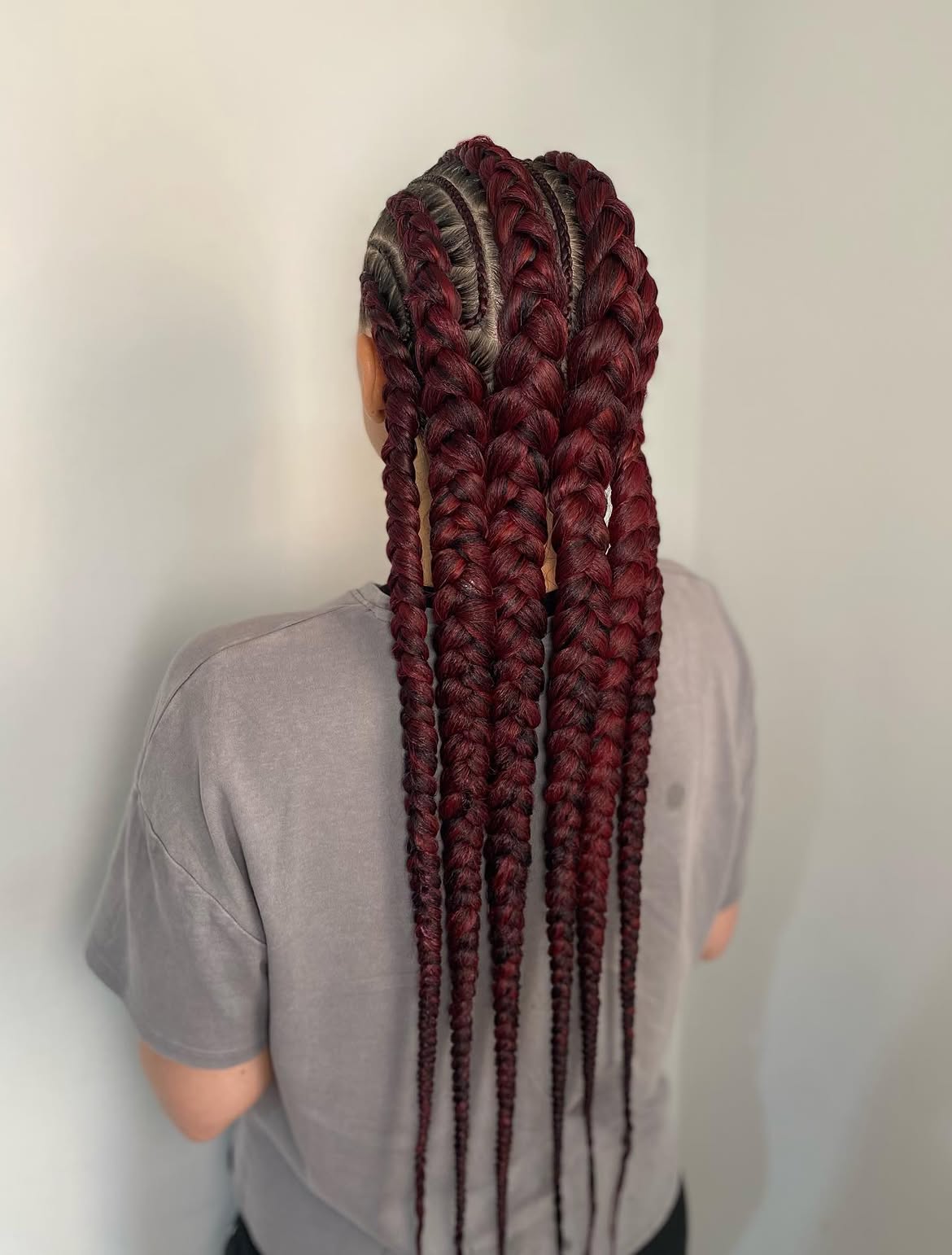 Deep Cherry Red Feed-In Braids With Intense Shine