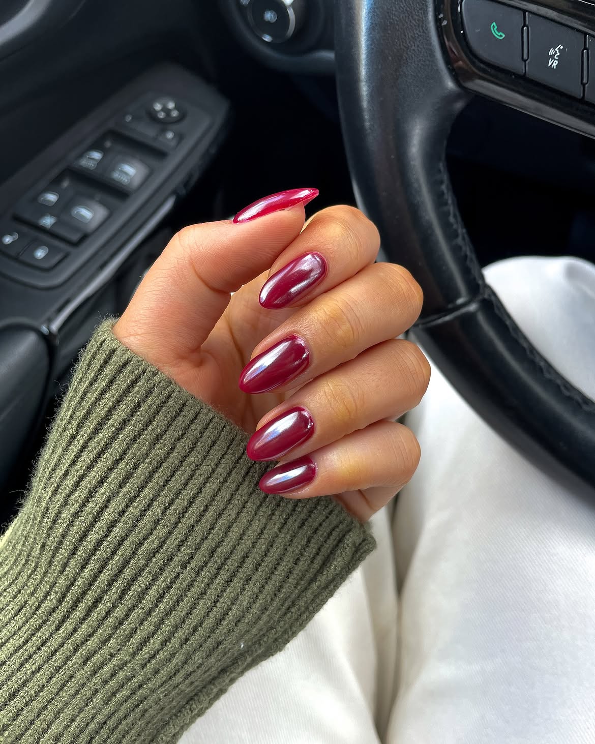 Deep Cranberry Chrome Oval Nails