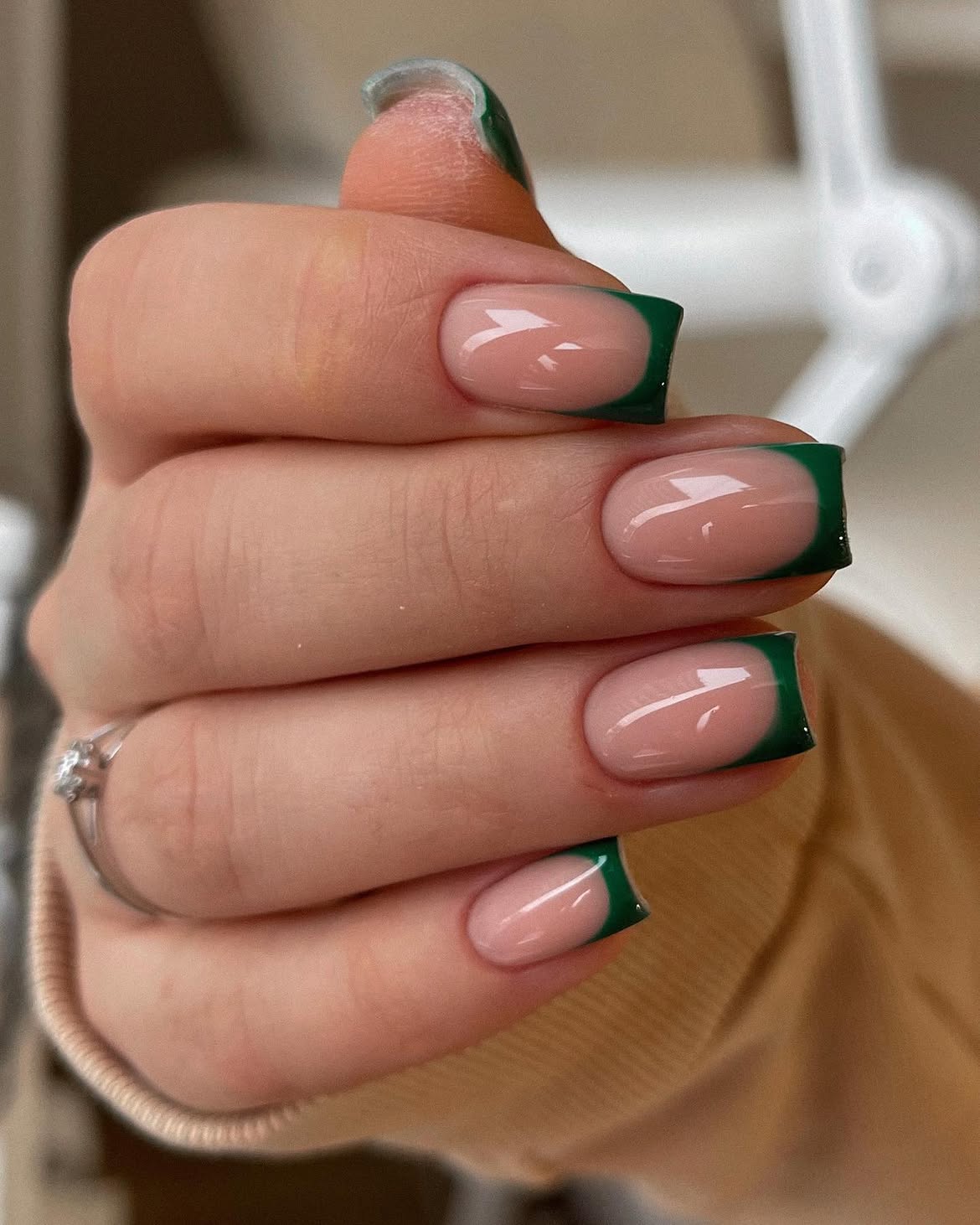 Deep Emerald Green French Tip Square Nails