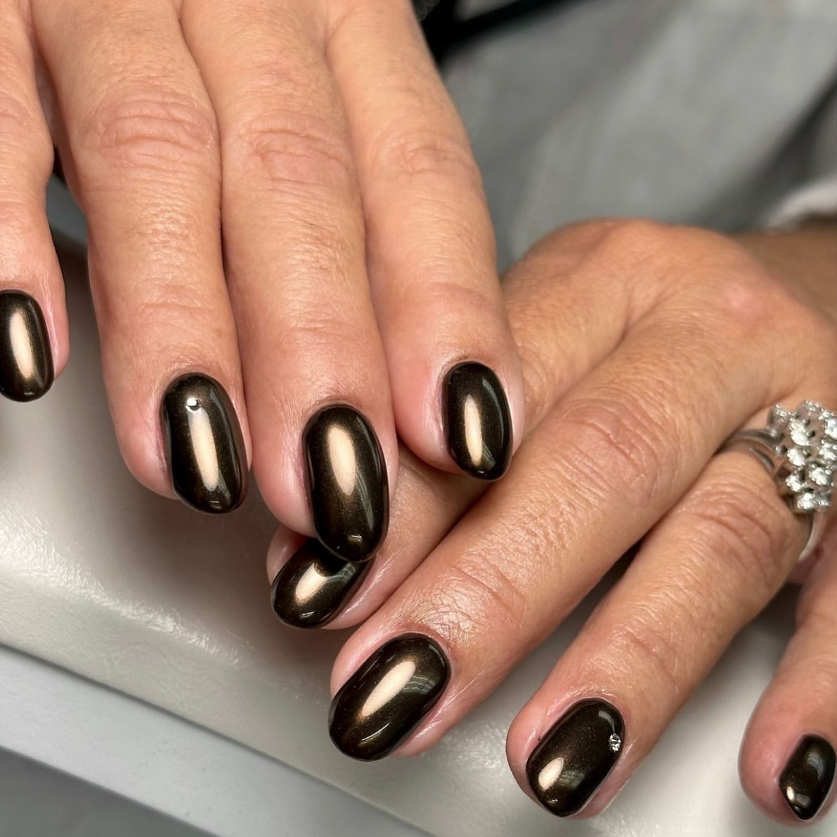 Deep Metallic Bronze Chrome Oval Nails