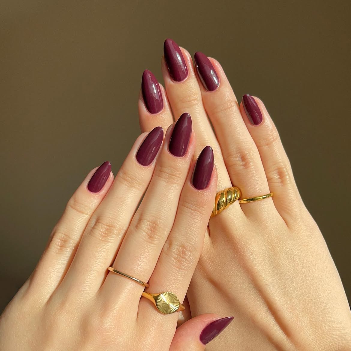 Deep Plum Glossy Almond Nails