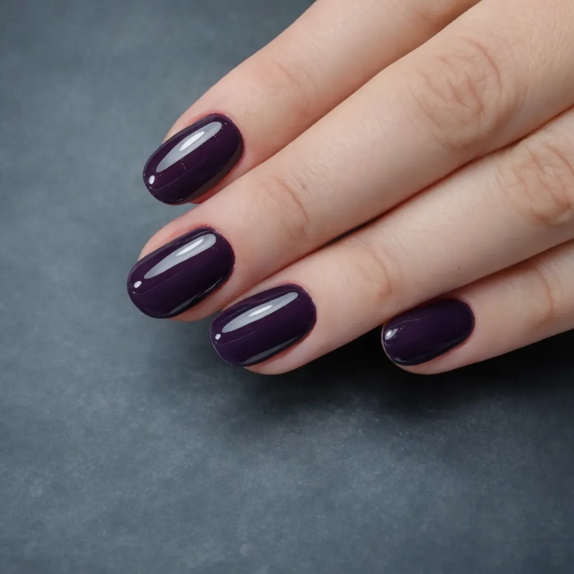 Deep Plum Glossy Oval Nails