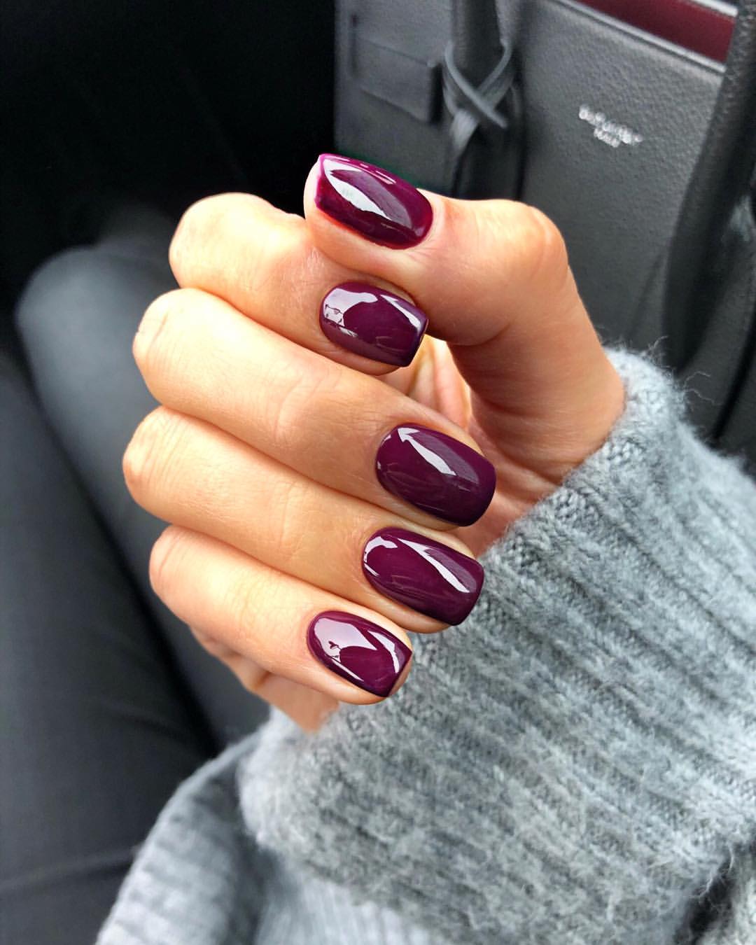 Deep Plum Glossy Short Oval Nails