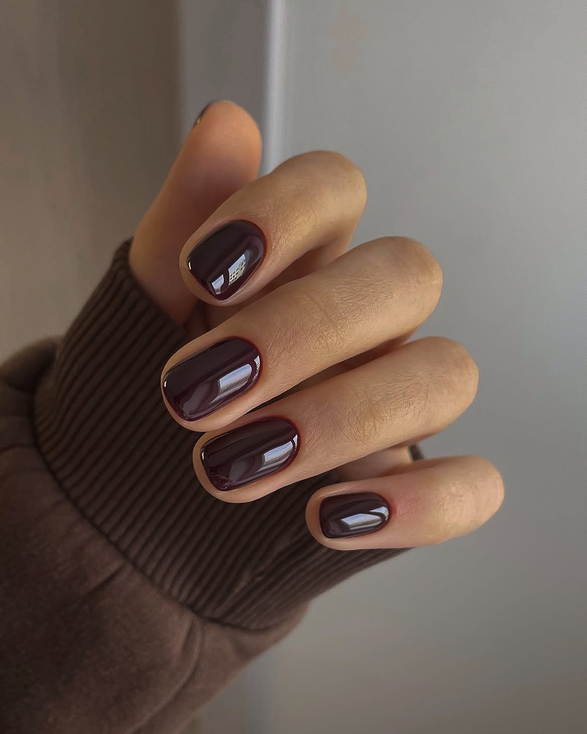 Deep Plum Glossy Short Squoval Nails