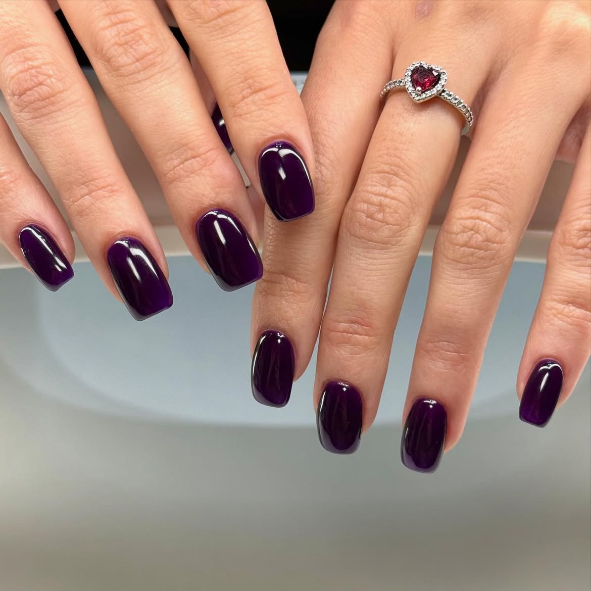 Deep Plum Glossy Short Squoval Nails