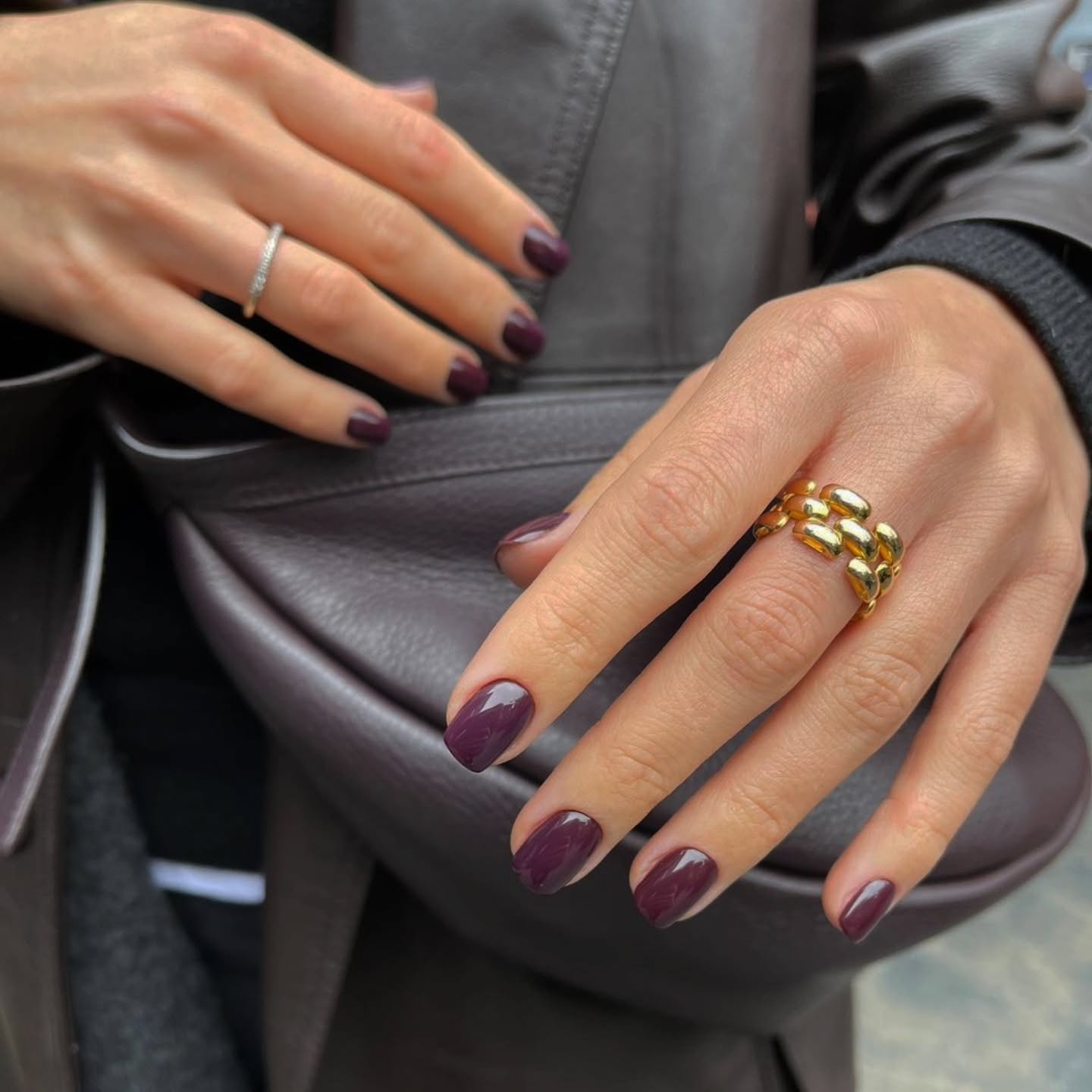 Deep Plum Glossy Square Nails