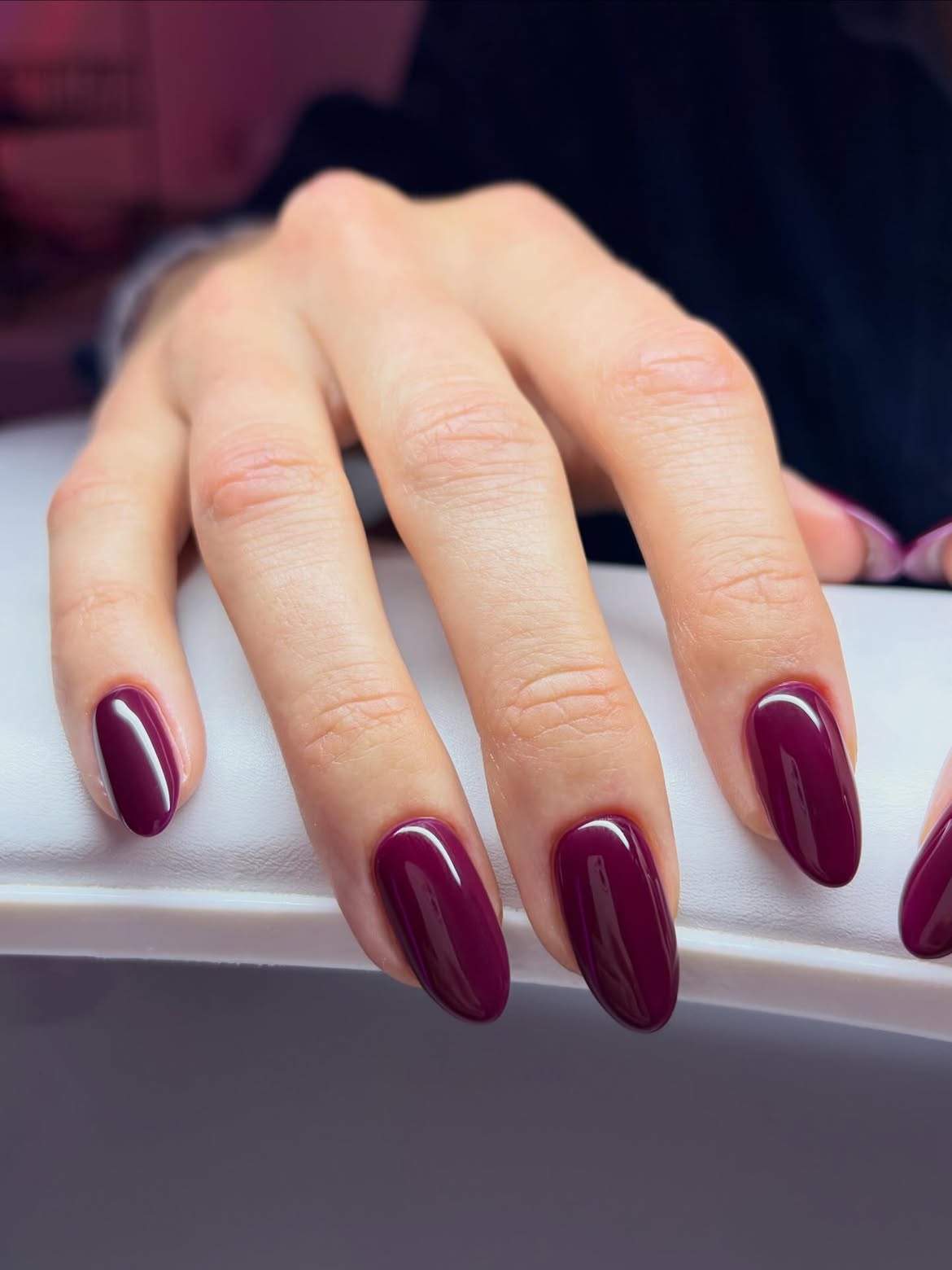 Deep Plum High Gloss Almond Nails