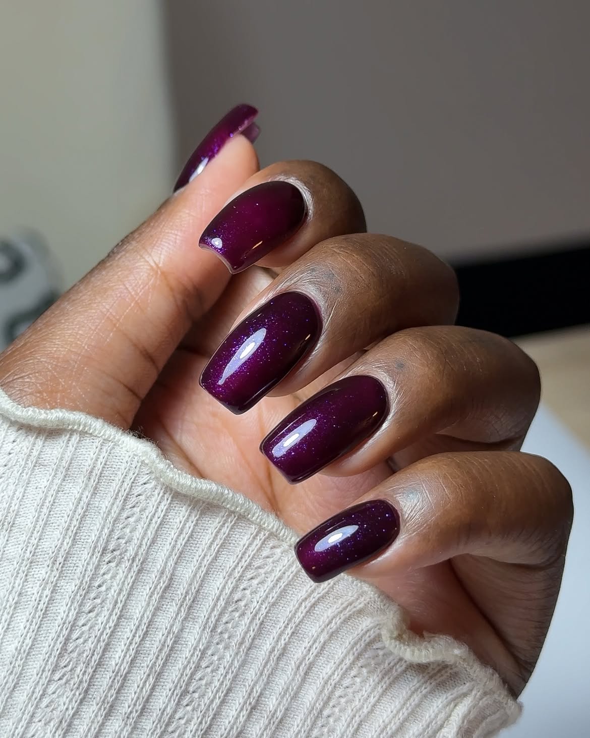 Deep Plum Shimmer Coffin Nails