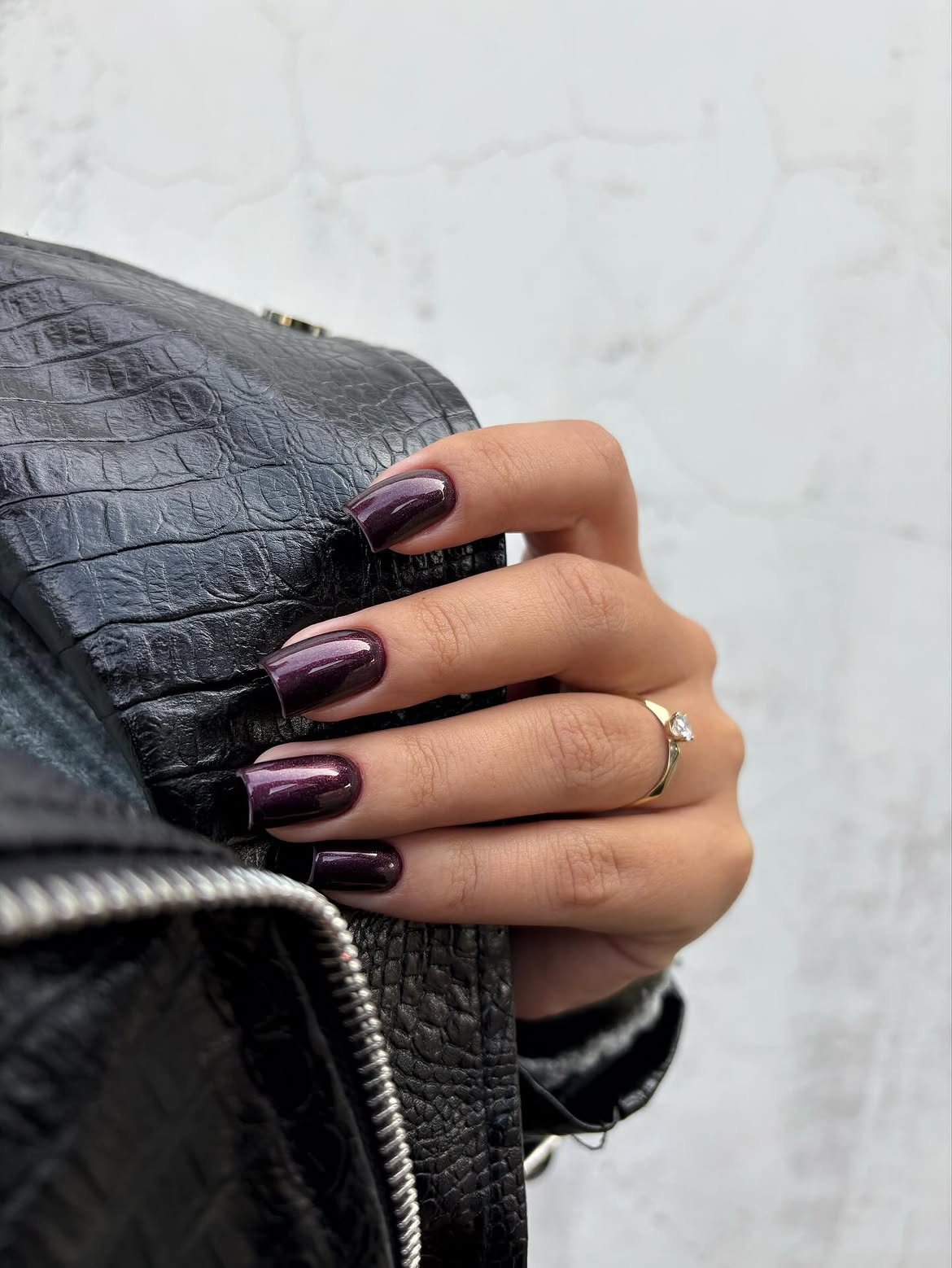 Deep Plum Shimmer Square Nails