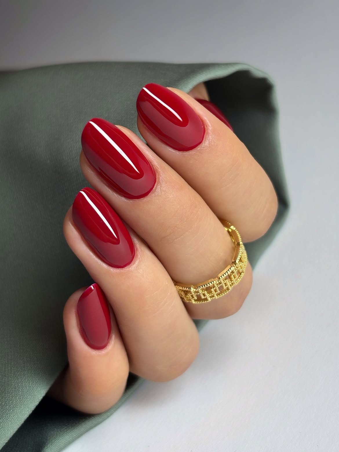 Deep Red Velvet Matte Oval Nails