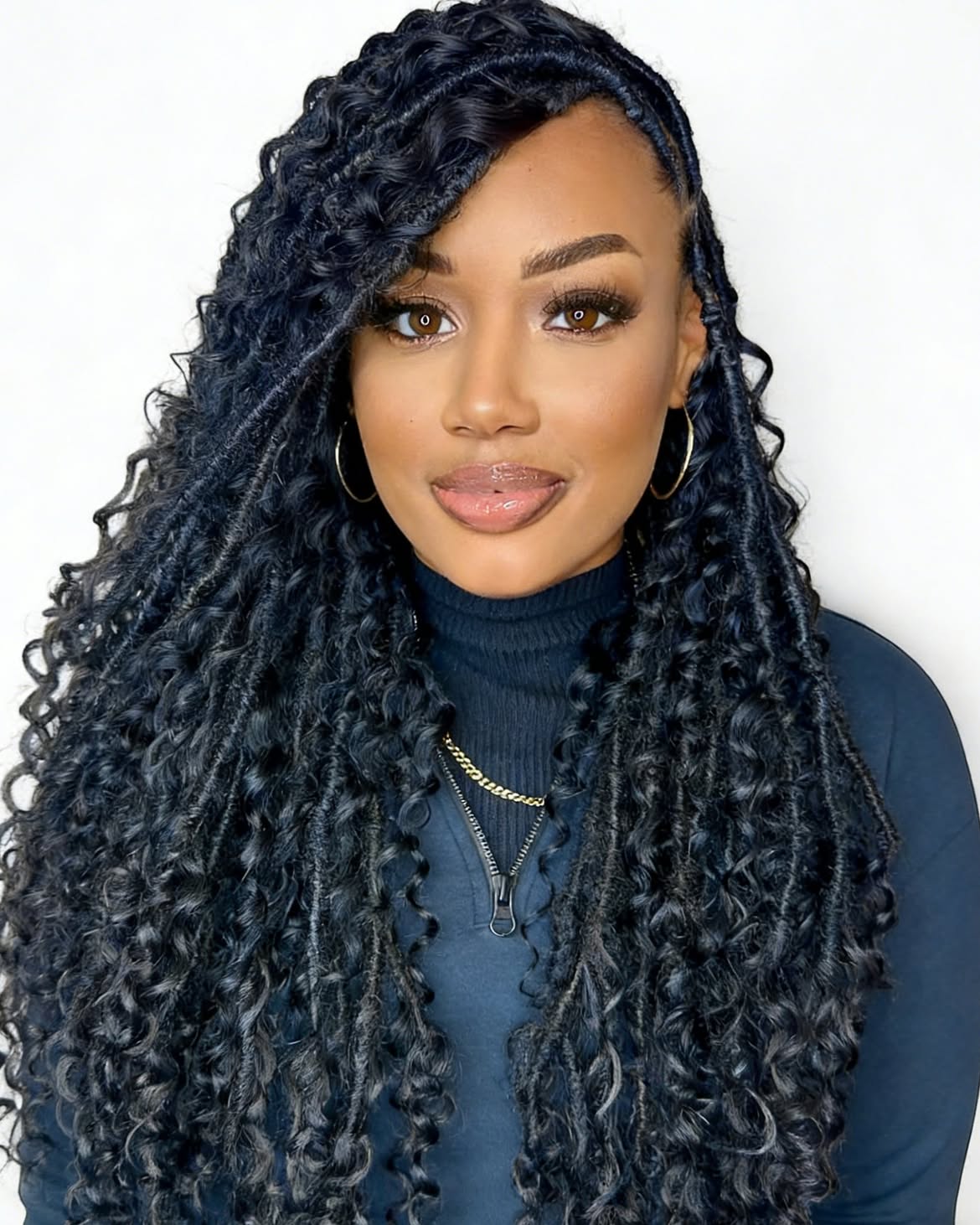 Deep Side Part Curly Goddess Faux Locs