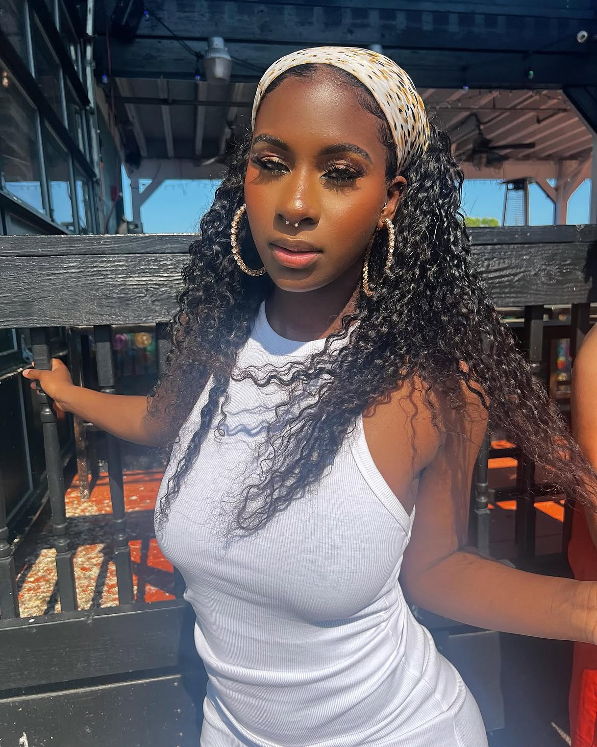 Defined Curly Mid Back Layers With Headband