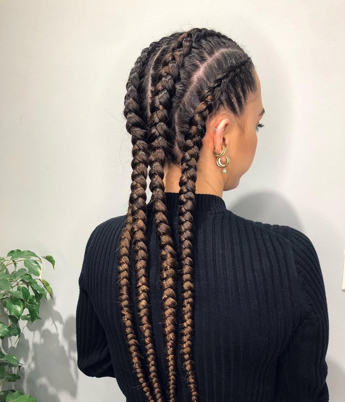 Defined Four Strand Cornrow Braids For Long Hair