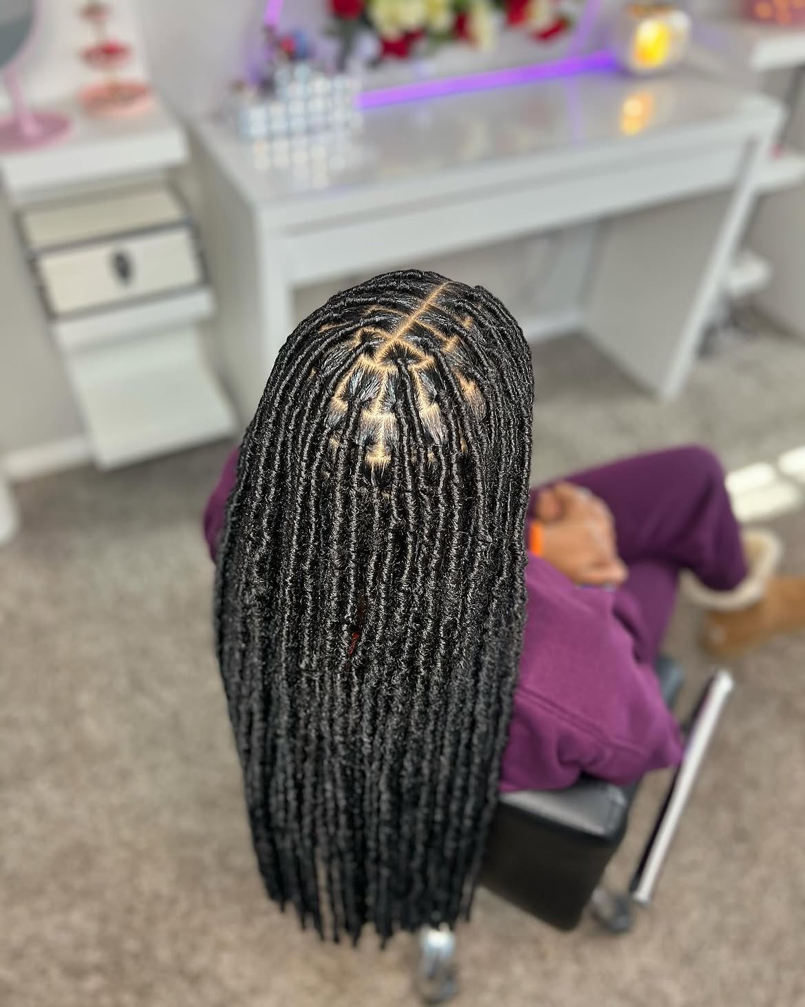Defined Goddess Faux Locs With Clean Parting