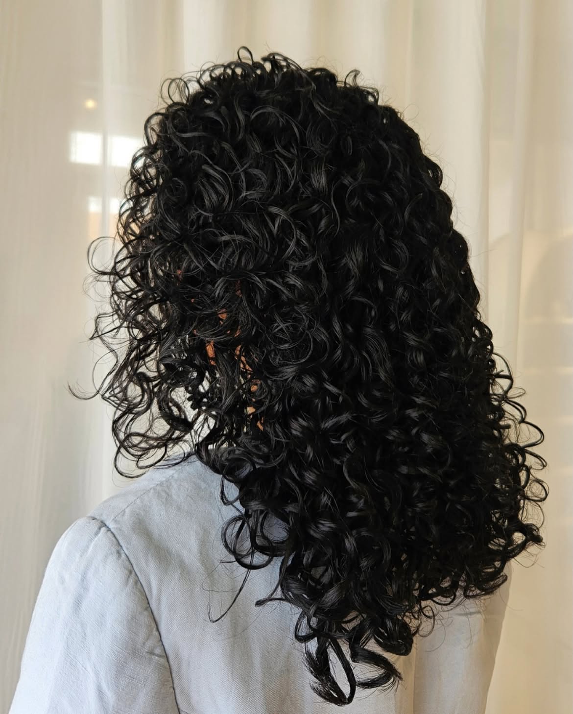 Defined Jet Black Curly Long Layers