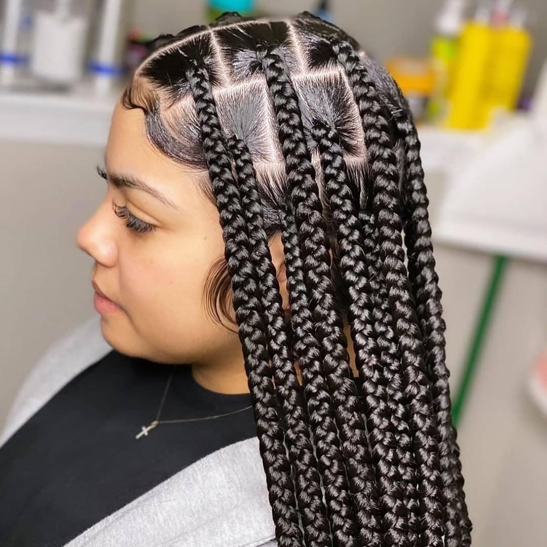 Defined Square Part Box Braids With Sleek Edges