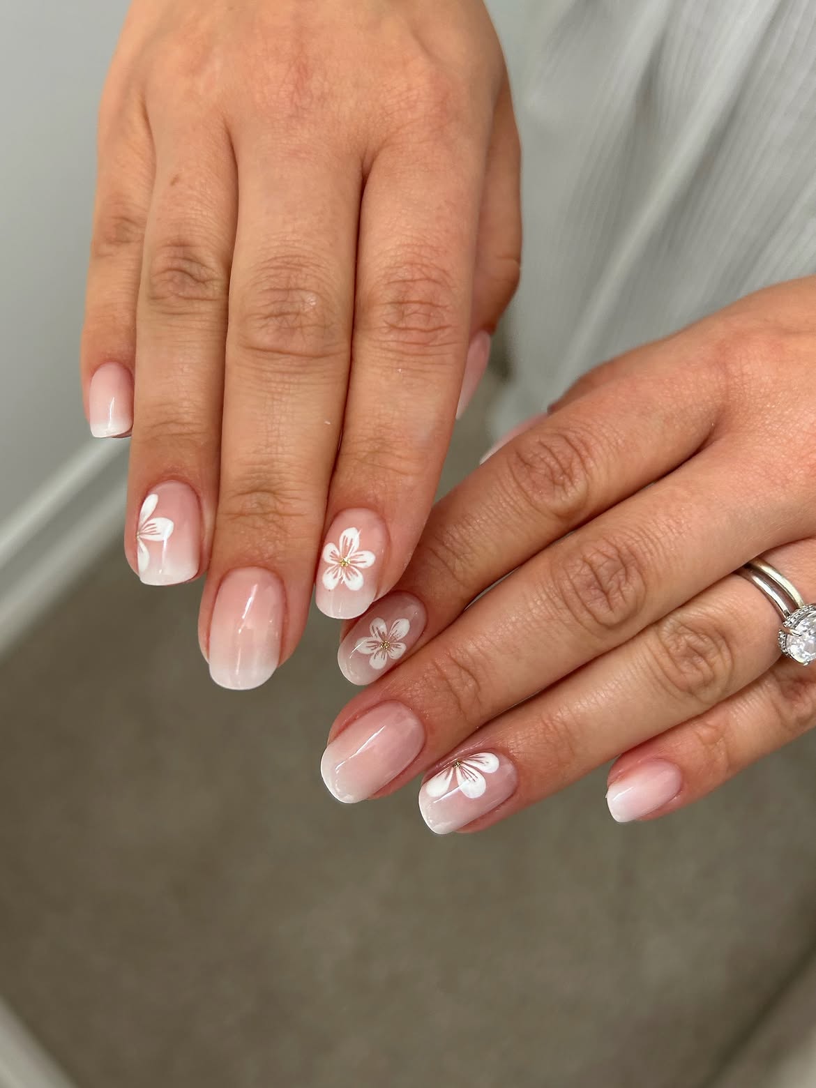 Delicate Floral Ombre Oval Nails