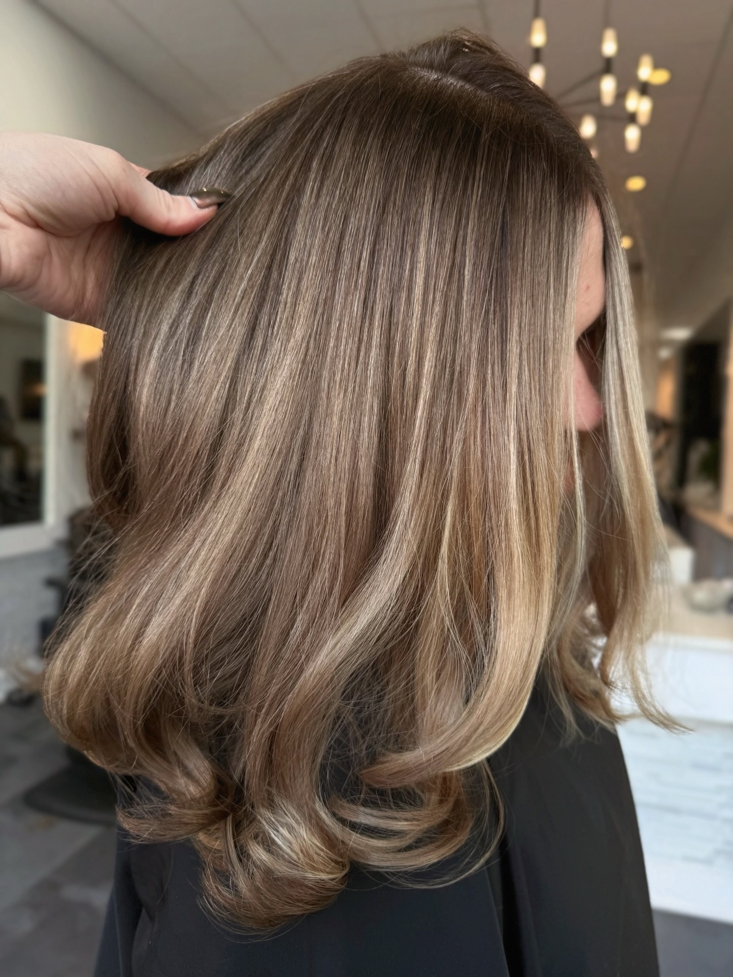 Dimensional Ash Blonde Highlights On Textured Lob