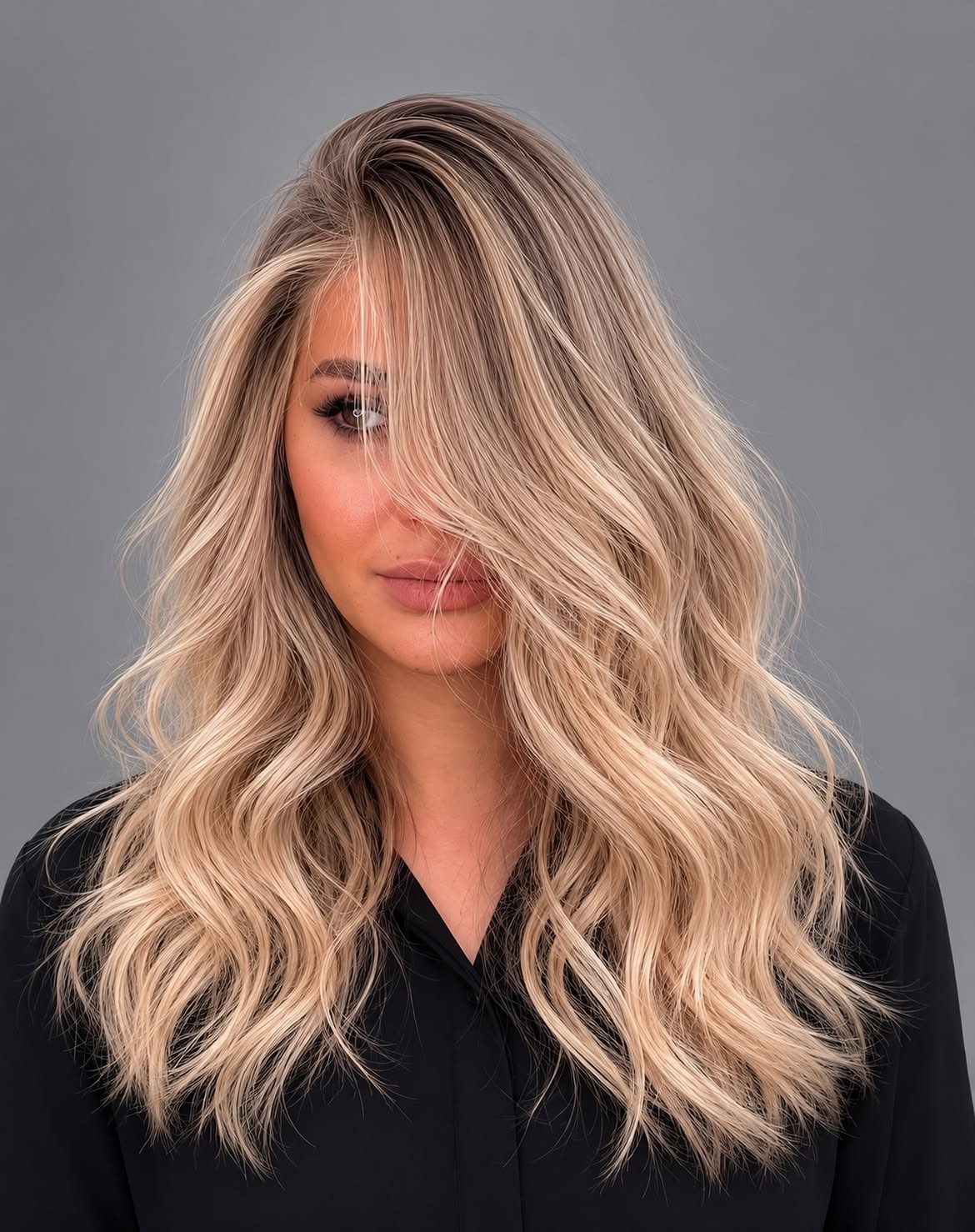 Dimensional Ash Blonde Highlights With Face Framing Waves