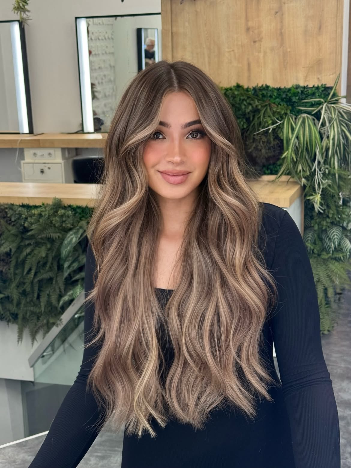 Dimensional Ash Brown Balayage With Curtain Layers