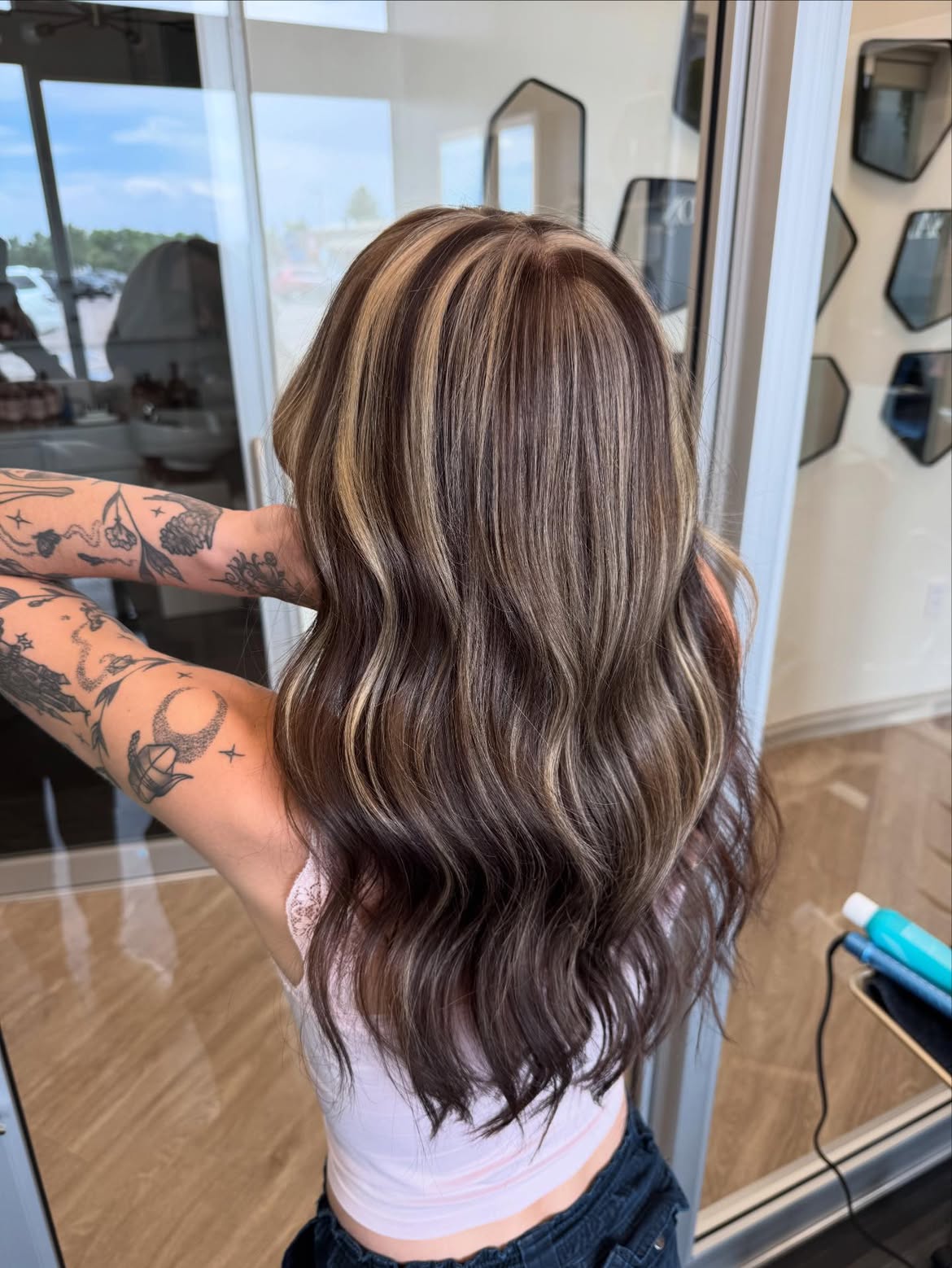 Dimensional Caramel Highlights On Long Dark Hair