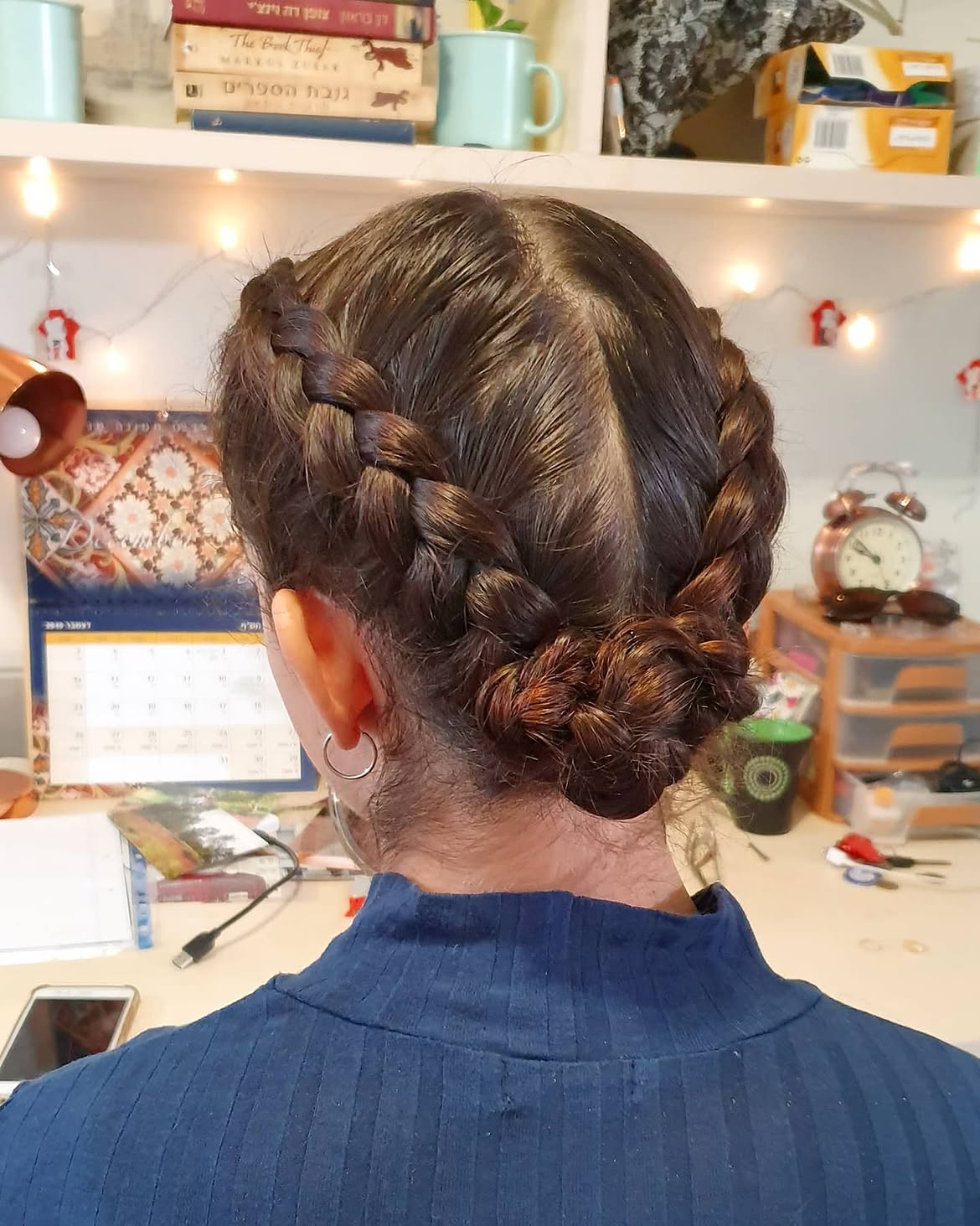Double Crown Braid With Low Bun Accent